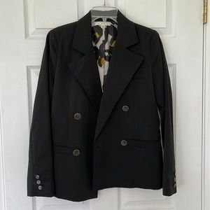 CAbi black tailored jacket. Animal print lining. Style # 987.